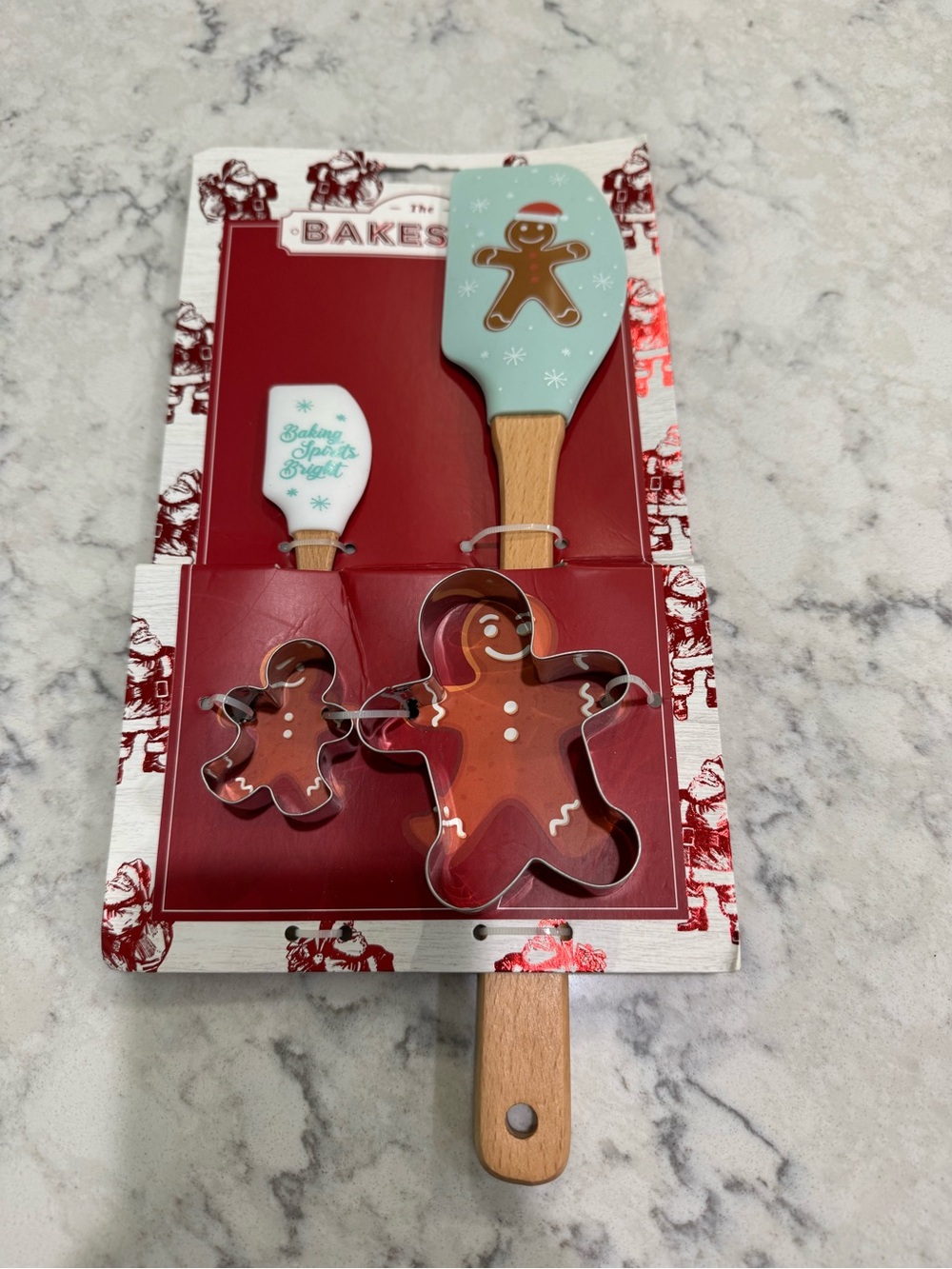 Gingerbread Cookie Spatula and Cutter Set - Light Blue & White The Bakeshop NWT